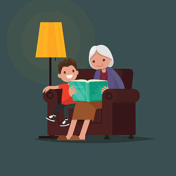 babcia czytanamęki. ilustracja wektorowa - grandmother reading child grandson stock illustrations