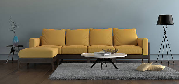 istock Contemporary  living room with yellow sofa with light blue wall 579146532