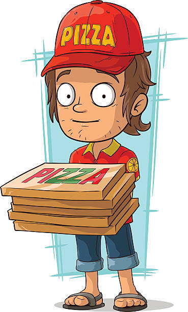 Cartoon delivery man with few pizza box A vector illustration of cartoon delivery man with few pizza box tomato face stock illustrations