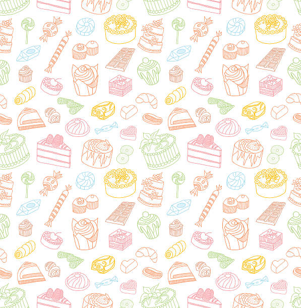 confectionery seamless doodles - fırında pişmiş hamur i̇şi illüstrasyonlar stock illustrations
