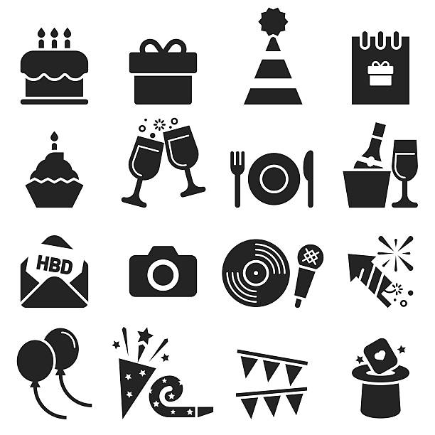 stockillustraties, clipart, cartoons en iconen met birthday icons [black edition] - party hat icon