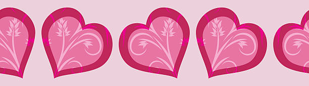 Borde decorativo sin costuras con corazones de color rosa brillante - ilustración de arte vectorial