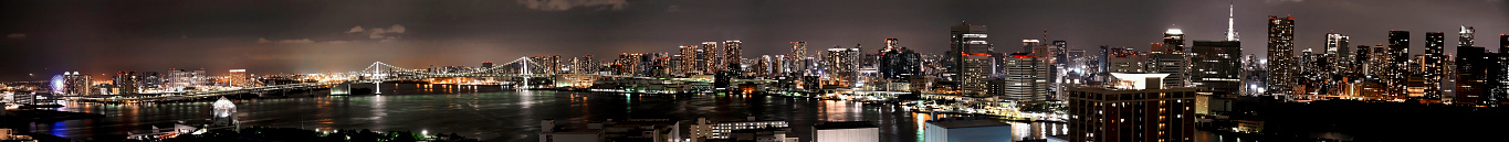 Panorama shot from Odaiba on the left to Tokyo Tower on the right around 10:30pm.