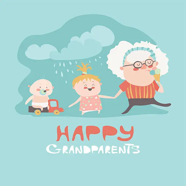 Vector illustration of Happy grandmother with their grandchildren