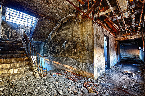 istock Old abandoned ruin factory damage building 579150816