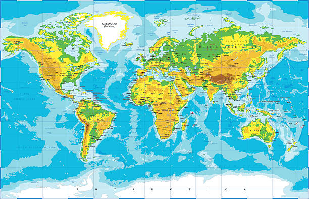 ilustraciones, imágenes clip art, dibujos animados e iconos de stock de mapa del mundo físico - map germany topographic map vector