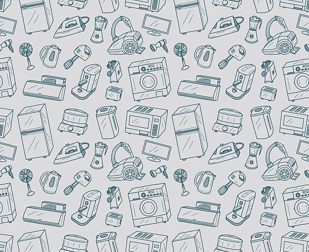 Seamless Appliances Doodles Seamless appliances doodles. Vector illustration.  toaster appliance stock illustrations