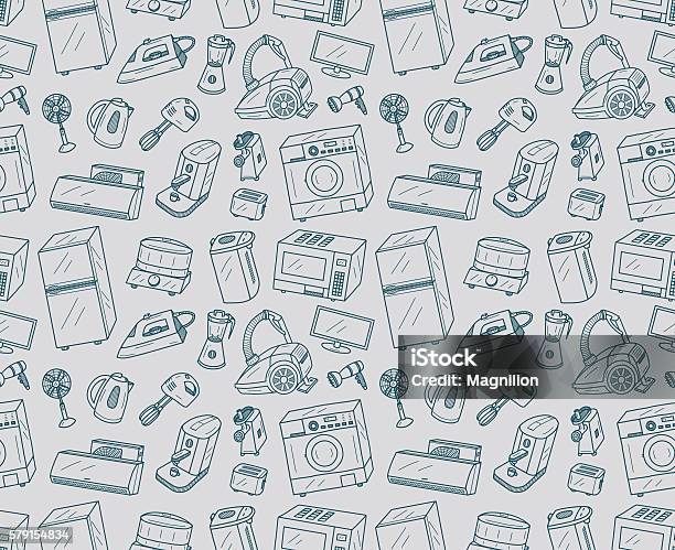 Seamless Appliances Doodles Stock Illustration - Download Image Now - Appliance, Drawing - Art Product, Doodle