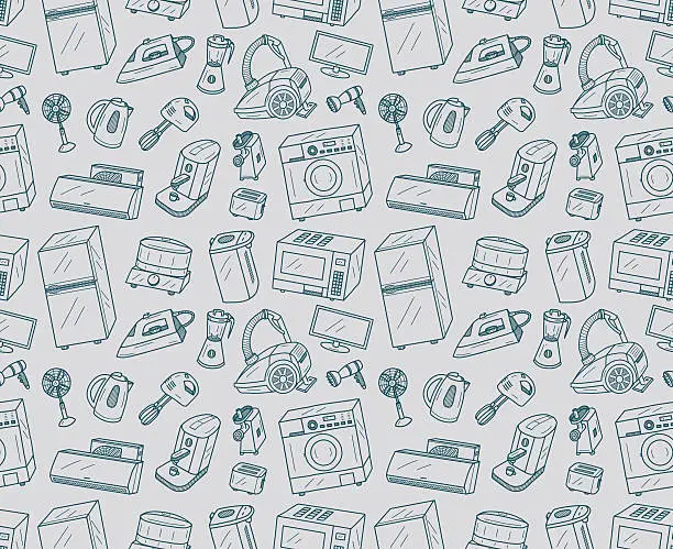 Vector illustration of Seamless Appliances Doodles