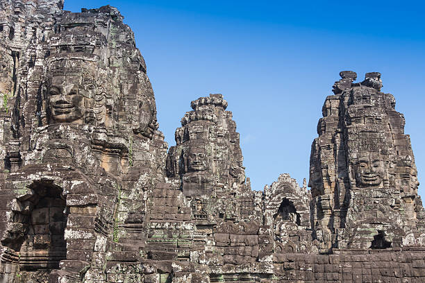 istock Ancient Bayon castle, Angkor Thom, Cambodia. Vintage. 579155632
