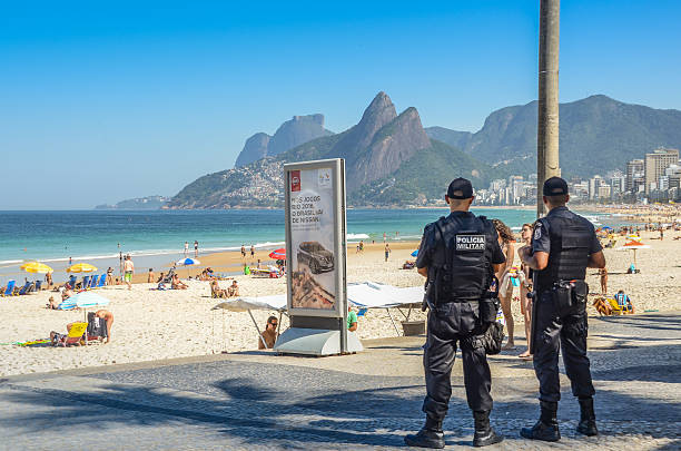 Rio de Janeiro police watch over tourists stock photo