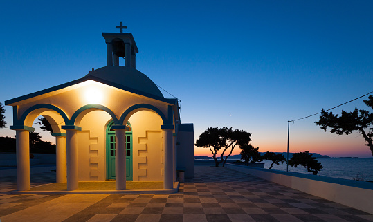 tiny church at the seaside in Pollonia, Island of Milos, Greece