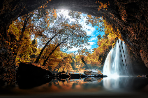 Haew Suwat Waterfall at Khao Yai National Park in Thailandl is a beautiful waterfall. Popular with tourists, both in Thailand and overseas.And the fresh air.