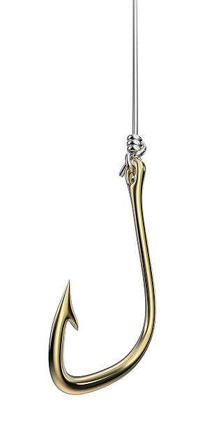 istock Isolated Golden Fishing Hook and Silver Line. 579159356