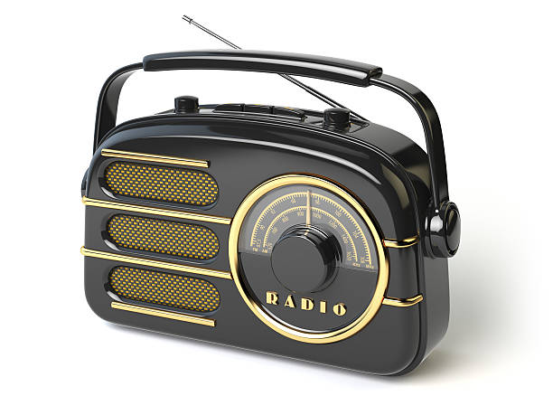 istock Black vintage retro radio receiver isolated on white. 579160720
