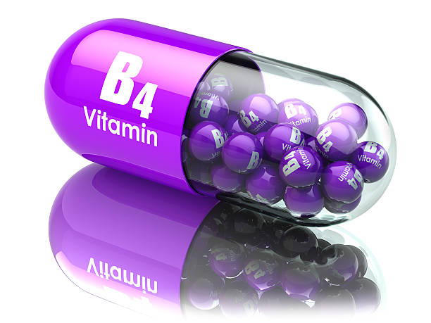 istock Vitamin B4 capsule or pill. Dietary supplements. 3d illustration 579160818