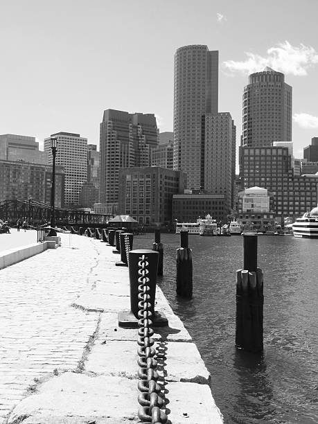 Boston Waterfront Cityscape In Black And White stock photo