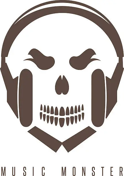 Vector illustration of negative space concept with skull monster and headphones