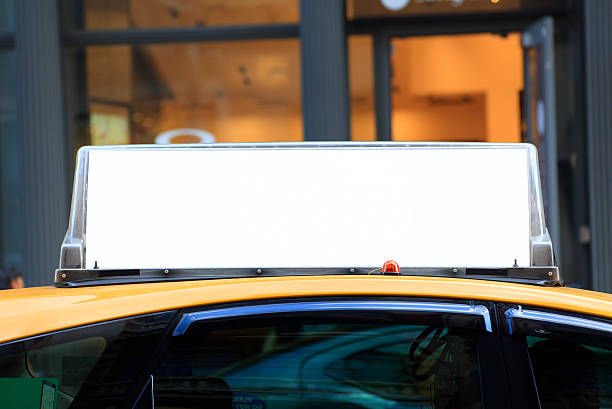 blank billboard on yellow cab - taxi imagens e fotografias de stock