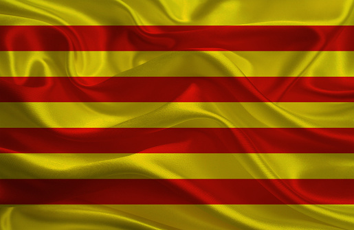Catalonian flag, three dimensional render, satin texture