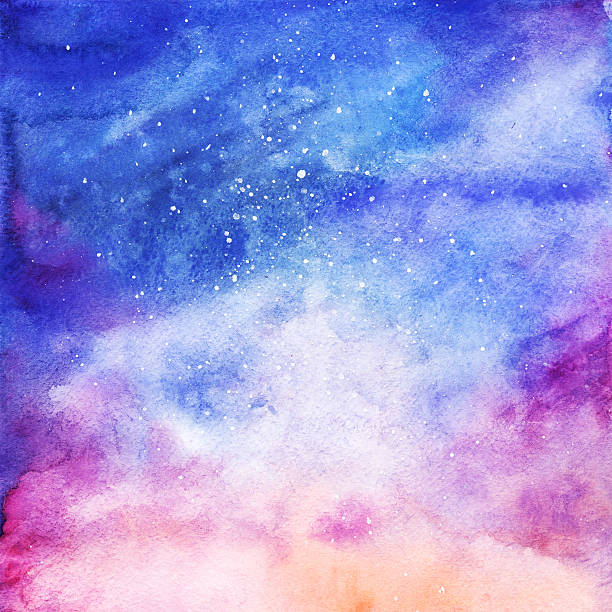 akwarela kolorowe gwiaździste przestrzeń galaktyki mgławica tło - beauty in nature blue cloud cloudscape stock illustrations