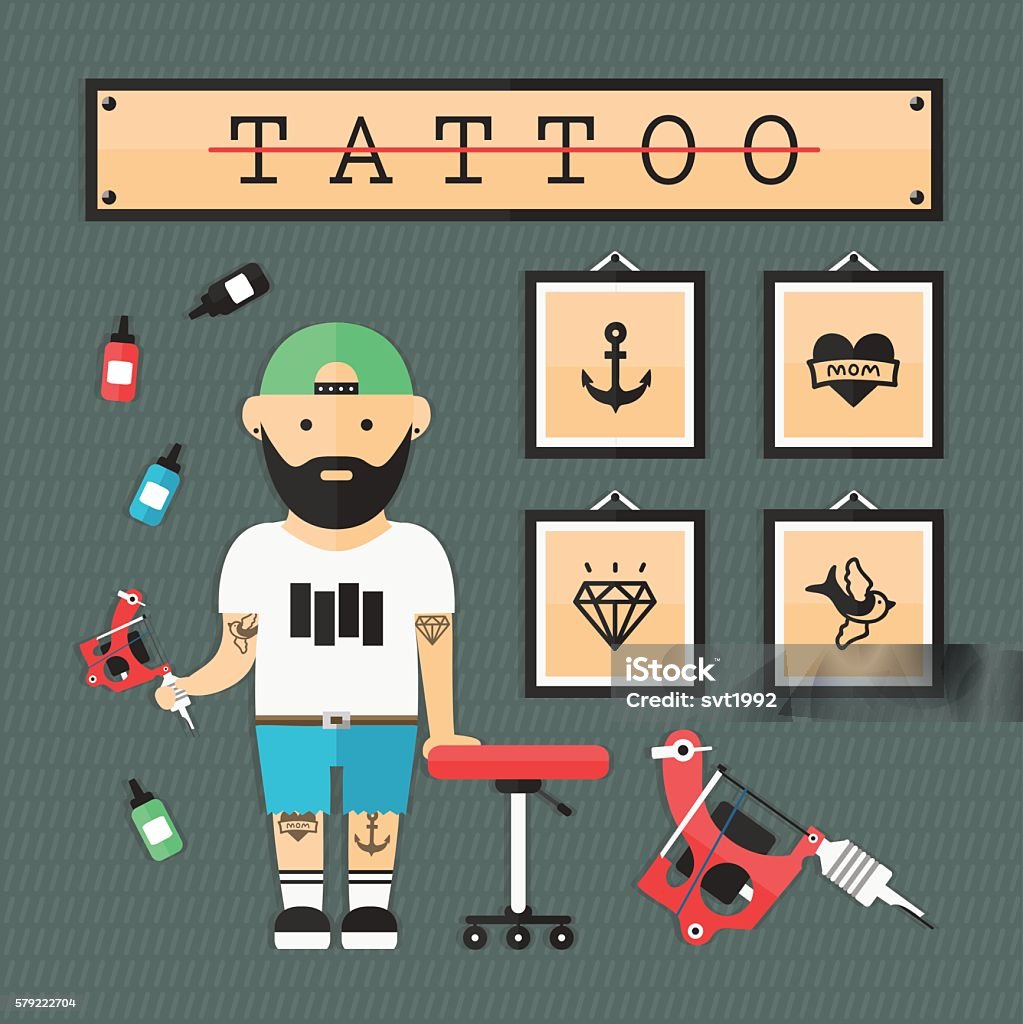 Flat Tattoo Artist Stock Illustration - Download Image Now - Tattoo  Machine, American Culture, Anchor - Vessel Part - iStock