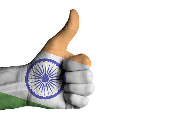 istock India flag on human male thumb up hand 579222968