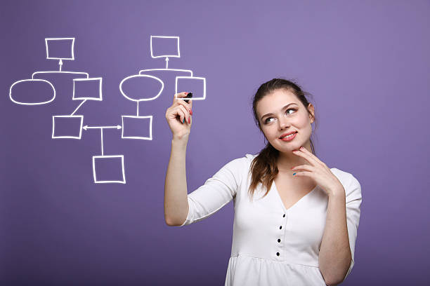 istock Woman drawing flowchart, business process concept 579226186