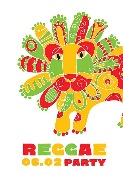 Vector illustration of folk style lion  reggae mascot. color music poster on