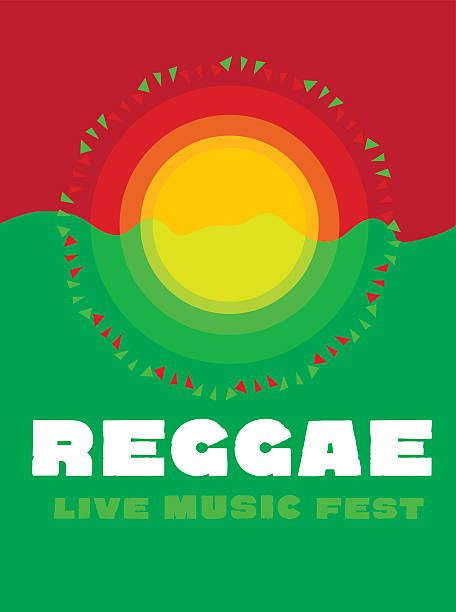 illustrazioni stock, clip art, cartoni animati e icone di tendenza di rilassante poster di viaggio in colore musica reggae. sim tribale giamaicano - jamaica