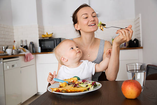 istock Mother and child eating together 579228410