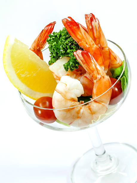 istock Fresh steamed shrimp in the glass isolate on white background. 579233336