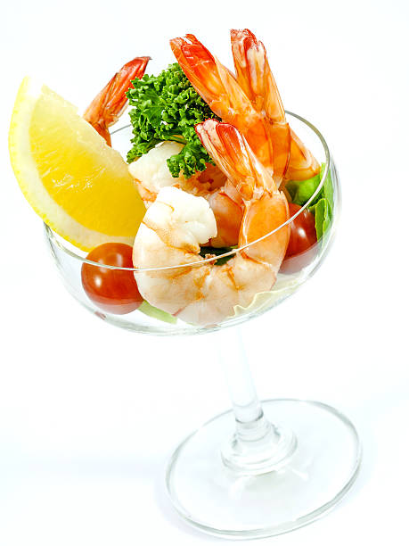 istock Fresh steamed shrimp in the glass isolate on white background. 579233348