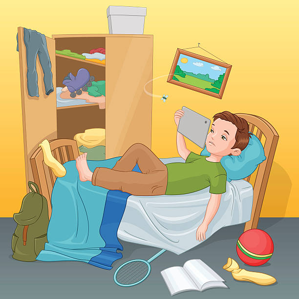 Lazy Boy Lying On Bed With Tablet Vector Illustration Stock Illustration - Download Image Now - iStock Lazy Boy Lying On Bed With Tablet Vector Illustration Stock Illustration - Download Image Now - iStock