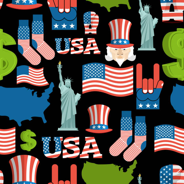 illustrations, cliparts, dessins animés et icônes de l’amérique symboles modèle patriotique. ornement national des états-unis. état - wallpaper stripper