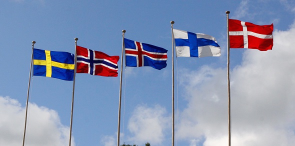 All five Scandinavian flags - Sweden, Norway, Iceland, Finland and Denmark