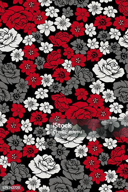 Red Grey Pattern Flowers Stock Photo - Download Image Now - Abstract, Art Product, Backgrounds