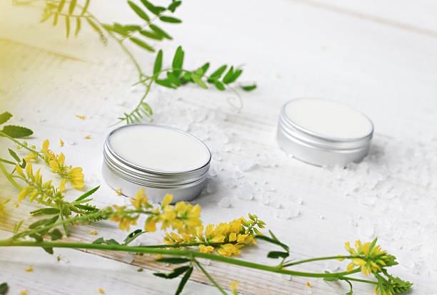 istock Chemical-free moisturizers samples, green meadow herbs. 579243508