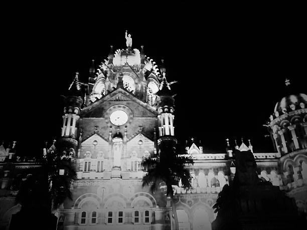 Night Light View of Chhatrapati Shivaji Terminus Railway Station stock photo