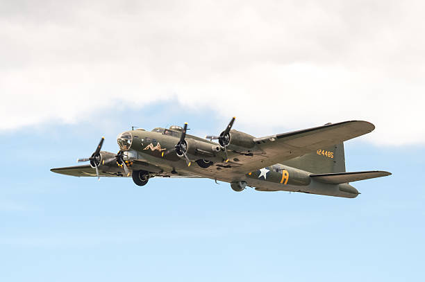 Farnborough, UK - July 17, 2016: Boeing B-17 Flying Fortress, a heavy bomber that saw service during WW2. This example is Sally-B, the last airworthy B-17 flying in Europe in the skies over Farnborough, UK