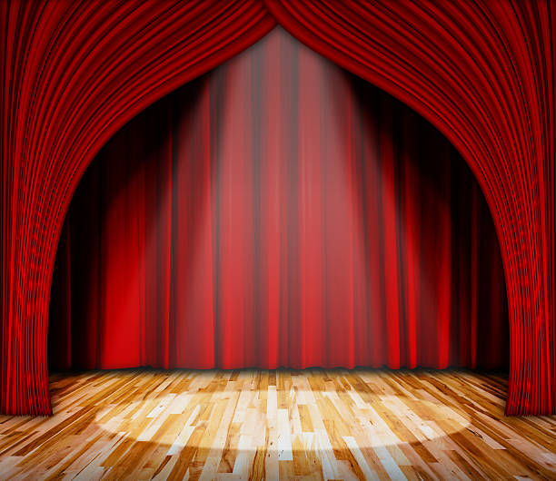 istock lighting on stage with red curtain and wooden floor 579248000