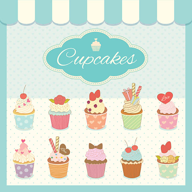 illustrations, cliparts, dessins animés et icônes de cupcakes café cyan - spice store