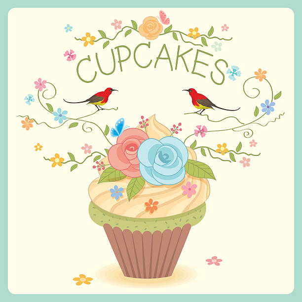 ilustraciones, imágenes clip art, dibujos animados e iconos de stock de flor de cupcake - cake old fashioned gift women