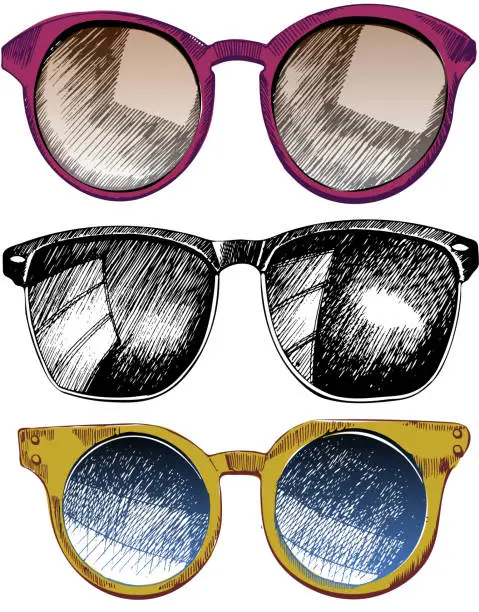 Vector illustration of Vector set of sunglaces. Trendy hipster sunglases