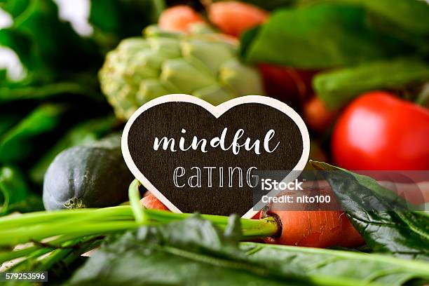 Raw Vegetables And Text Mindful Eating Stock Photo - Download Image Now - Organic Farm, Agriculture, Artichoke