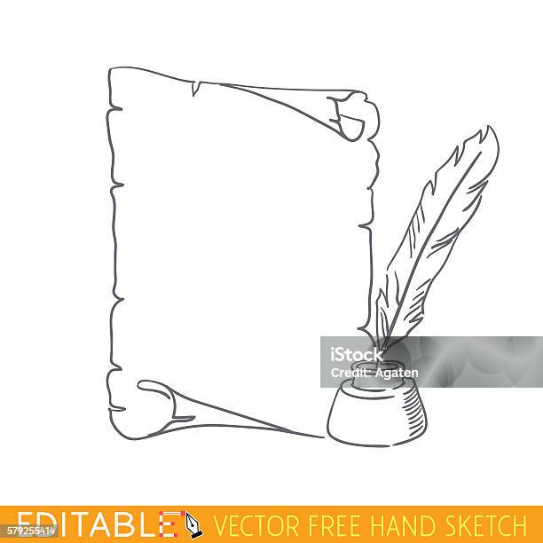 Pen Ink Parchment Old Paper Editable Vector Illustration In Free Stock Illustration - Download Image Now