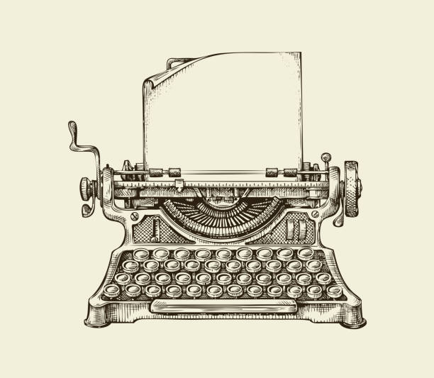 illustrazioni stock, clip art, cartoni animati e icone di tendenza di macchina da scrivere vintage disegnata a mano. pubblicazione di schizzi. illustrazione vettoriale - macchina da scrivere