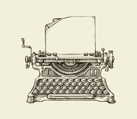 Hand-drawn vintage typewriter. Sketch publishing. Vector illustration