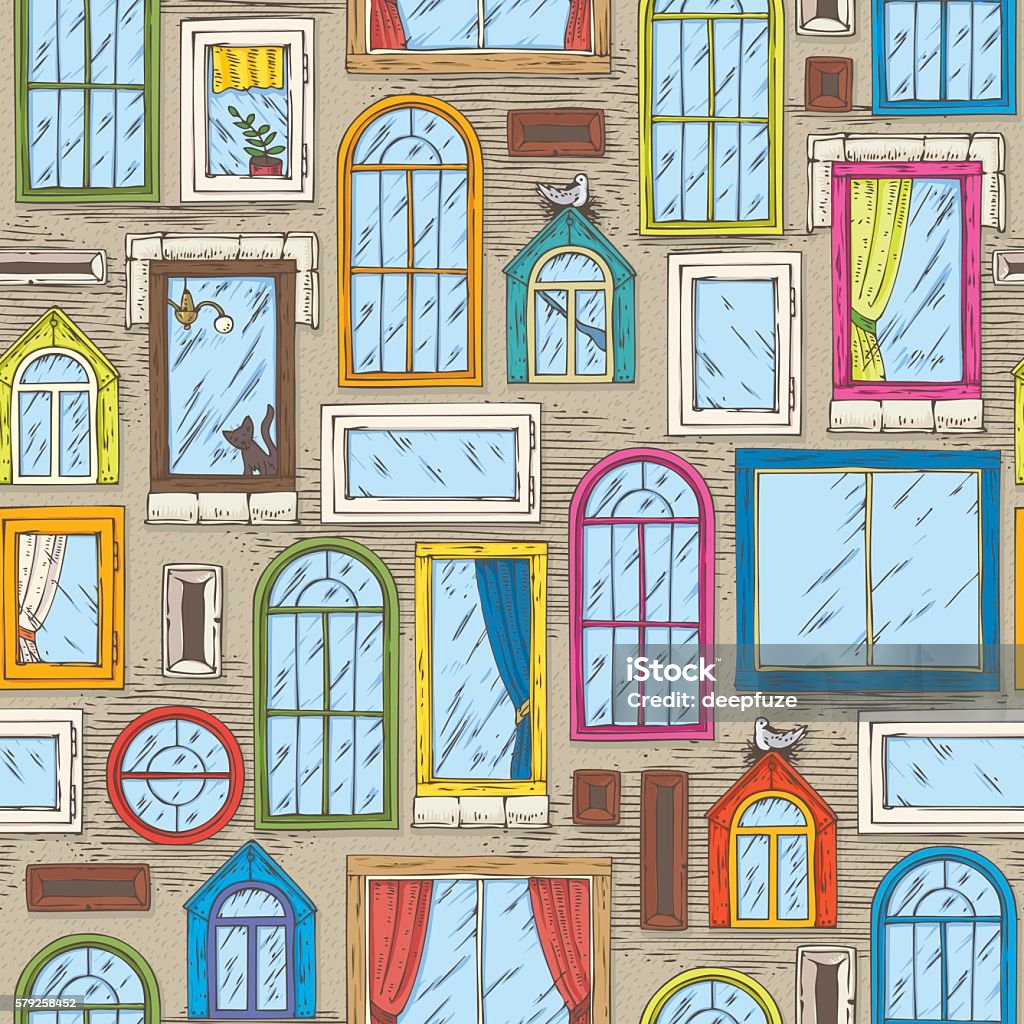 Colored Windows Pattern Seamless Vector Pattern With Color Windows Stock Illustration ...