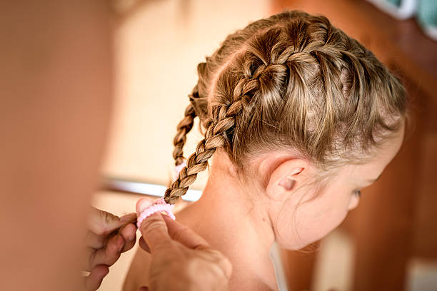 istock Mother is making of braids on little daughter's head. 579262314